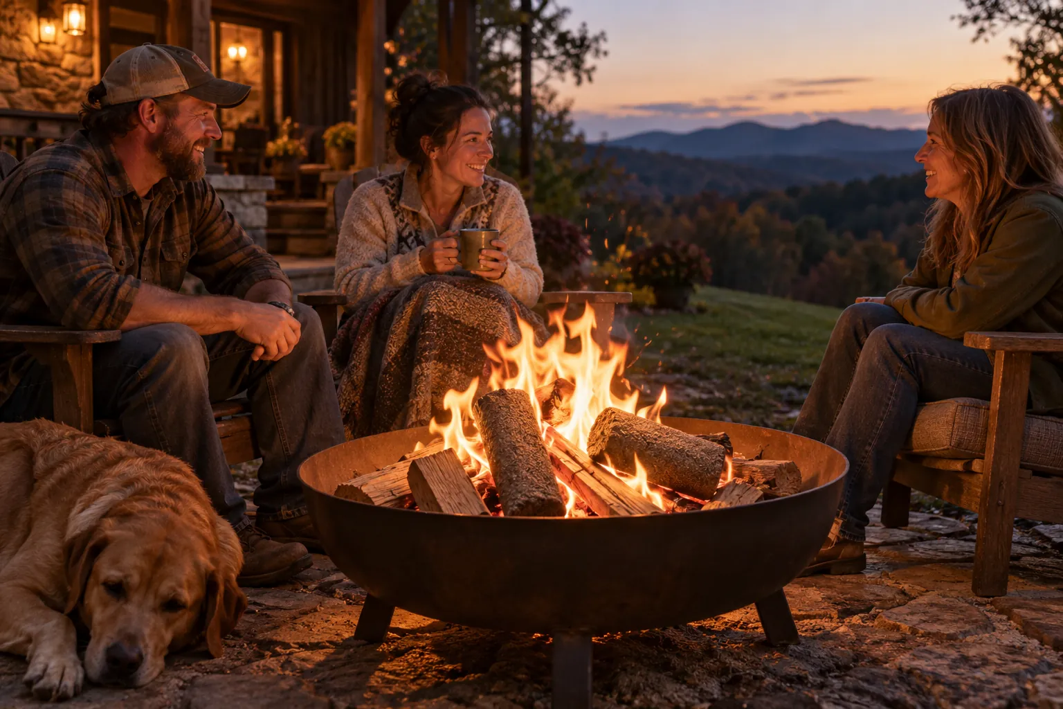 A fire pit built at dusk